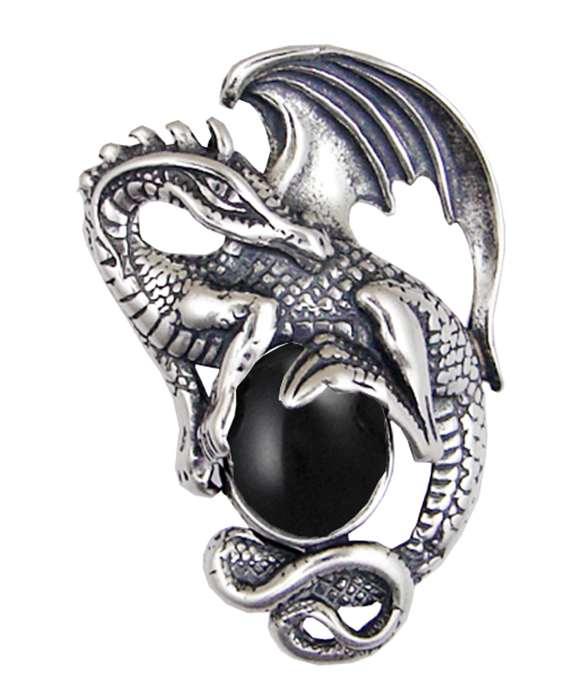 Sterling Silver Dragon Queen Pendant With Black Onyx